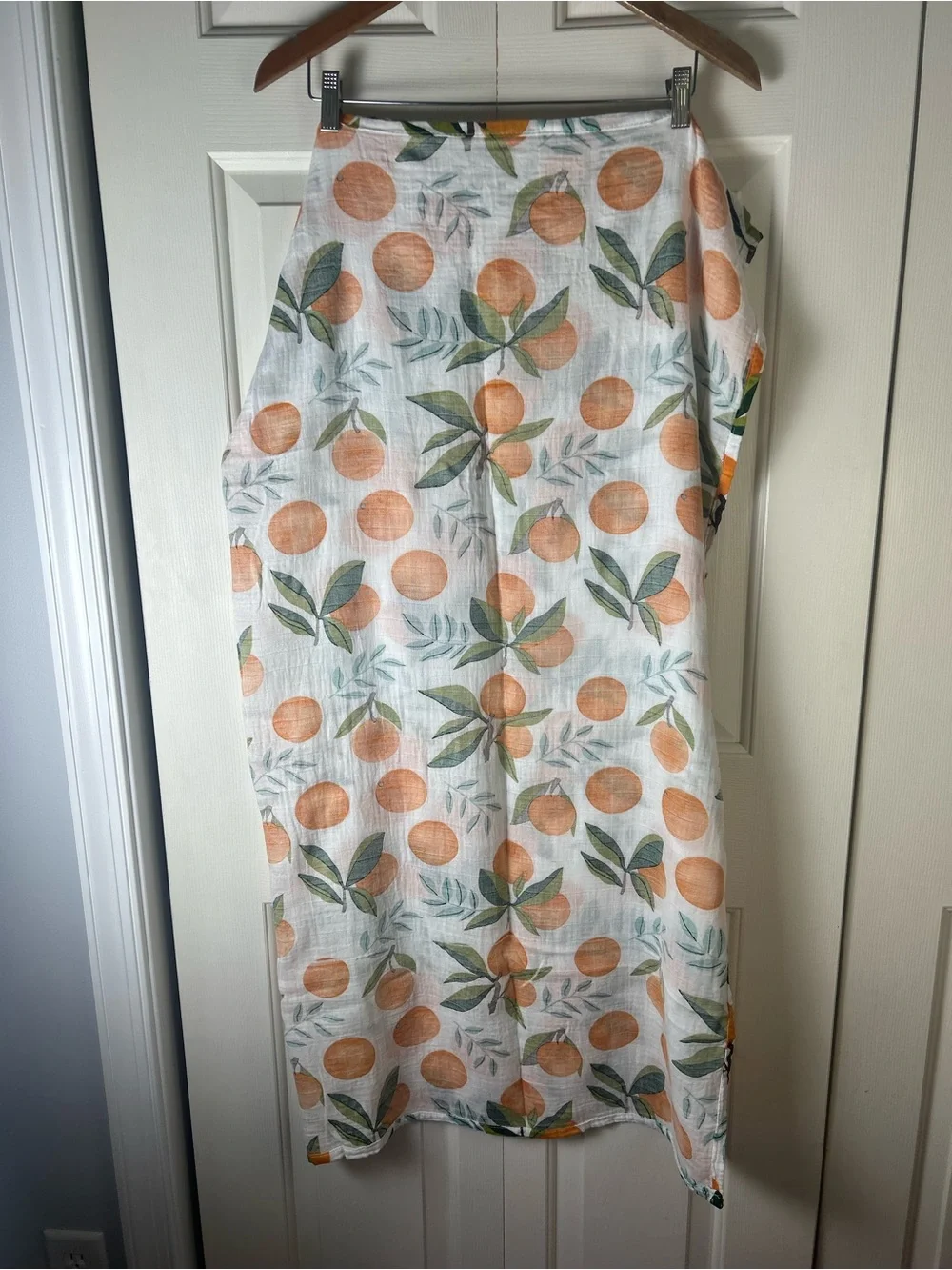 Oranges Baby Swaddle Blanket White Green Leaves Blue Muslin Citrus Fruit Leaf
